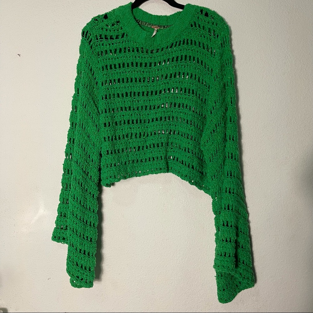 Free People Caught Up Crochet Cropped Sweater